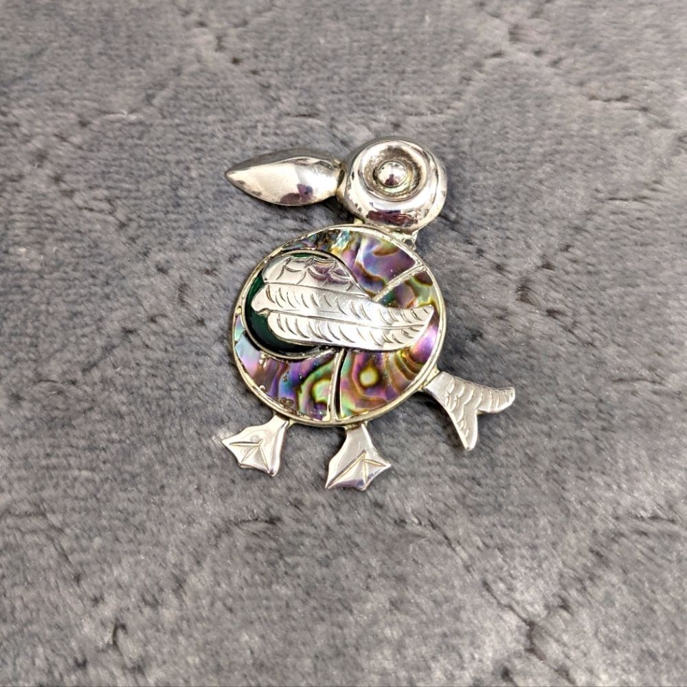 Vintage /Rare Mexico Sterling Silver & Abalone Whimsical Toucan Brooche - Picture 7 of 10